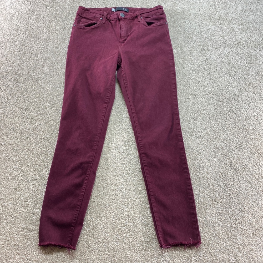 KUT from the Kloth Donna Ankle Skinny Jeans Womens‎ 6 Burgundy High Rise Raw Hem